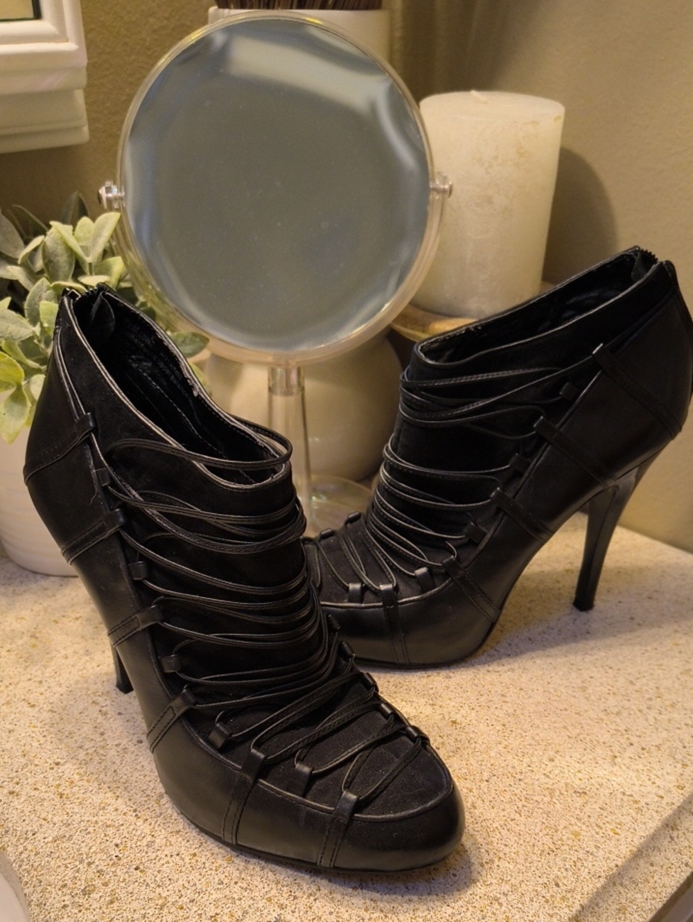 Carlos Santana Lovage Women's Black Strappy High Heel Booties